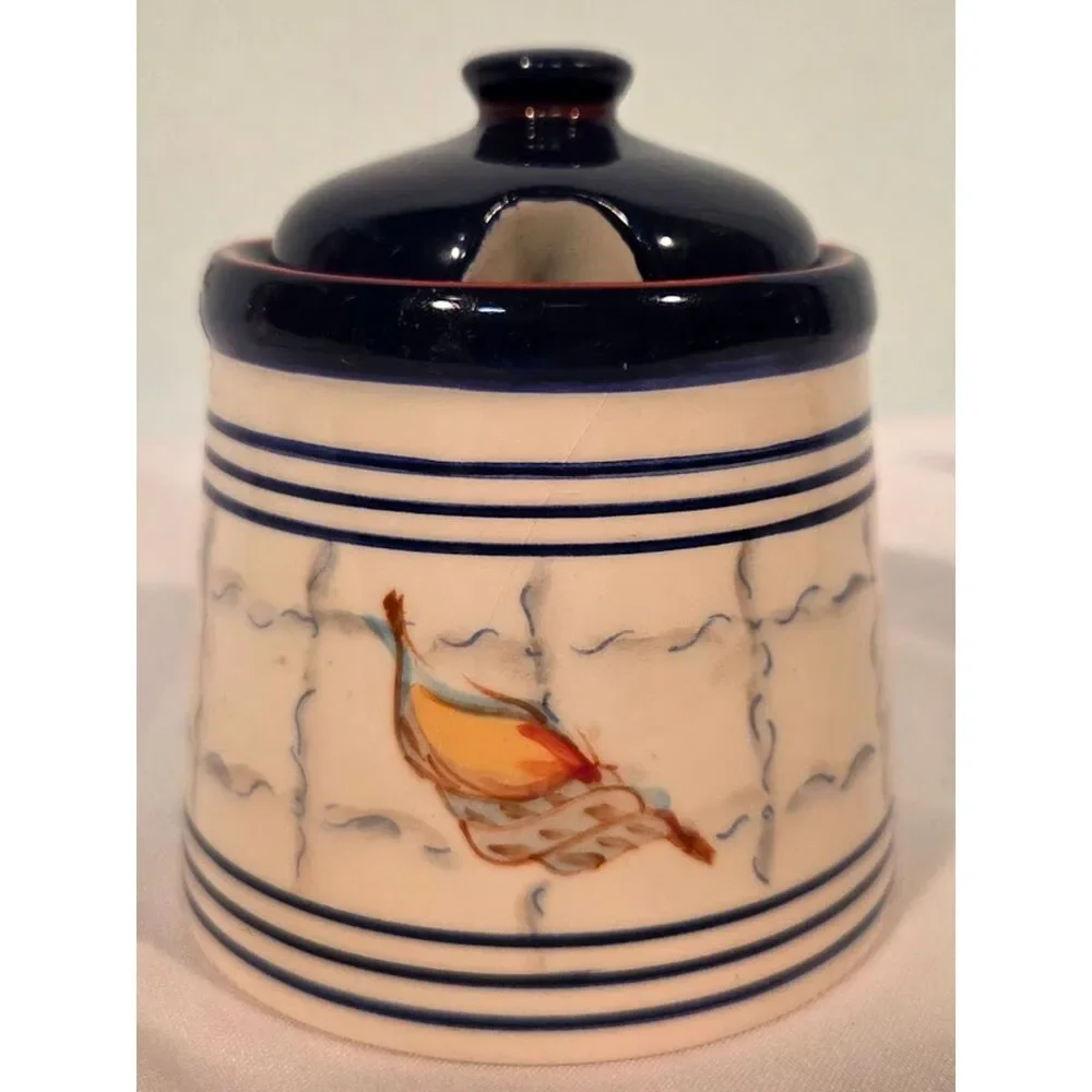 Paula Deen Ahoy Mate Handpainted Lidded Sugar Bowl Nautical Kitchen